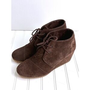 TOMS Brown Suede Desert Wedge Booties Lace-Up Ankle Boots Women's 10